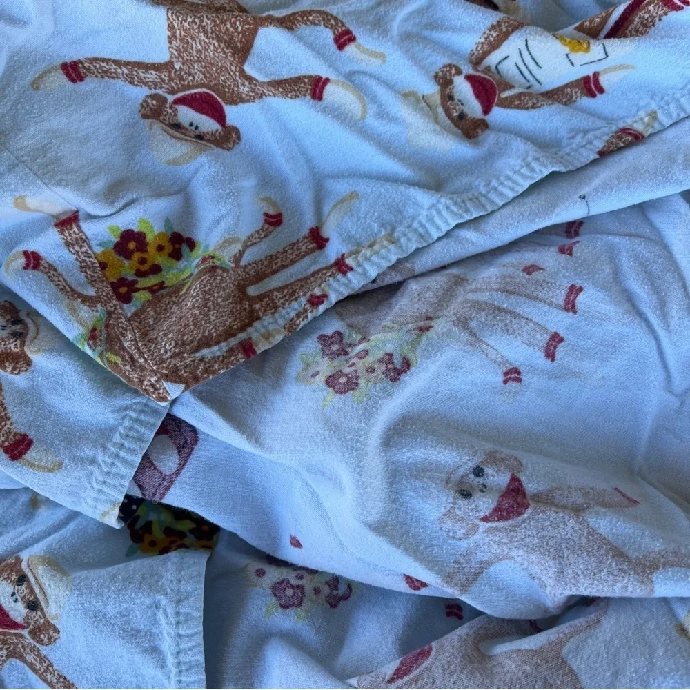 VTG Nick & Nora Sock Monkey 4-Piece Full Size Flannel Sheet Set 100% Cotton READ